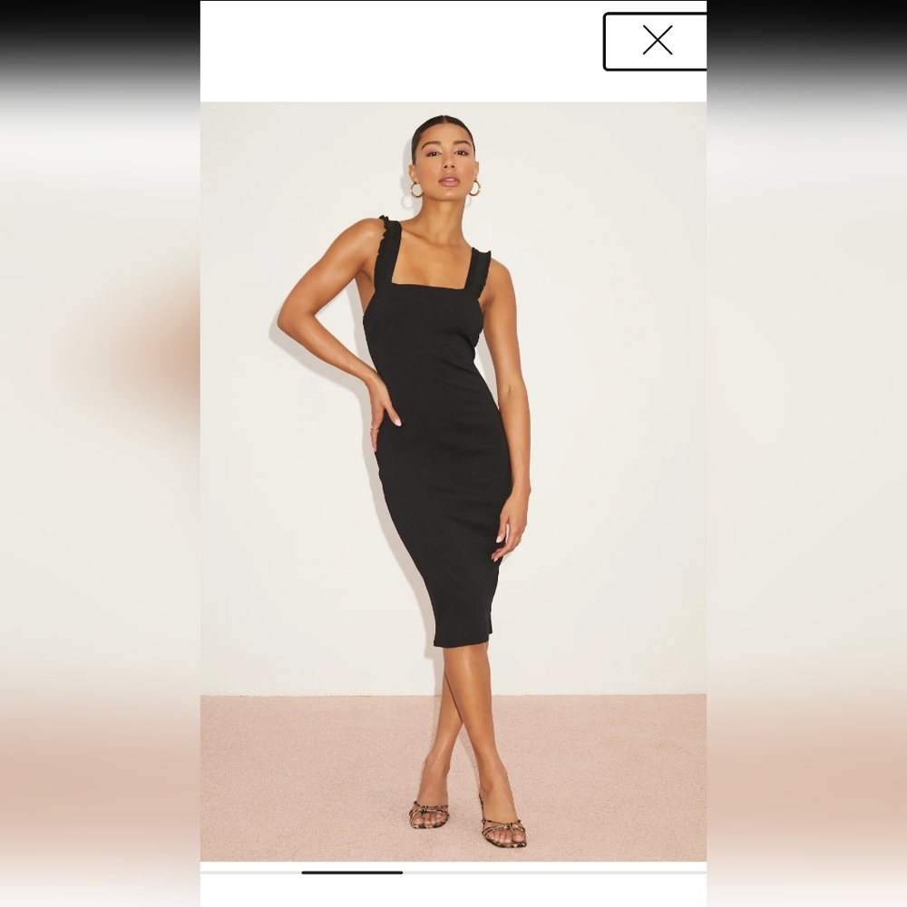 Persuasion Black Ruffled Bodycon Midi Dress